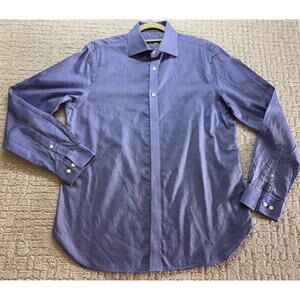 Michael Kors Mens Slim Fit‎ Long Sleeve Button Up Shirt Blue Large 16 34/35